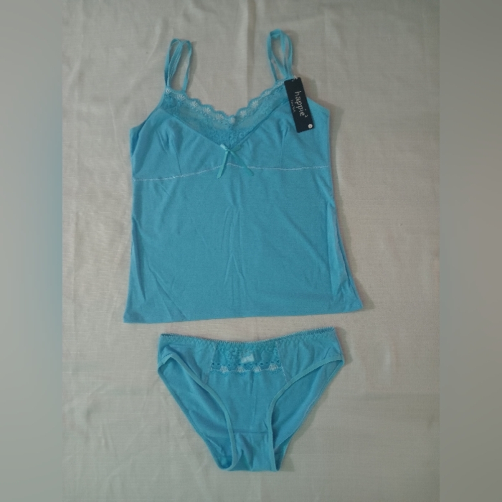 Light Blue Lace Trim Camisole and Panty Set